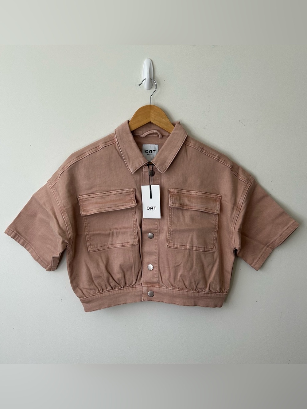 Oat New York Jean Denim Short Sleeves Small Cropped Dusty Rose